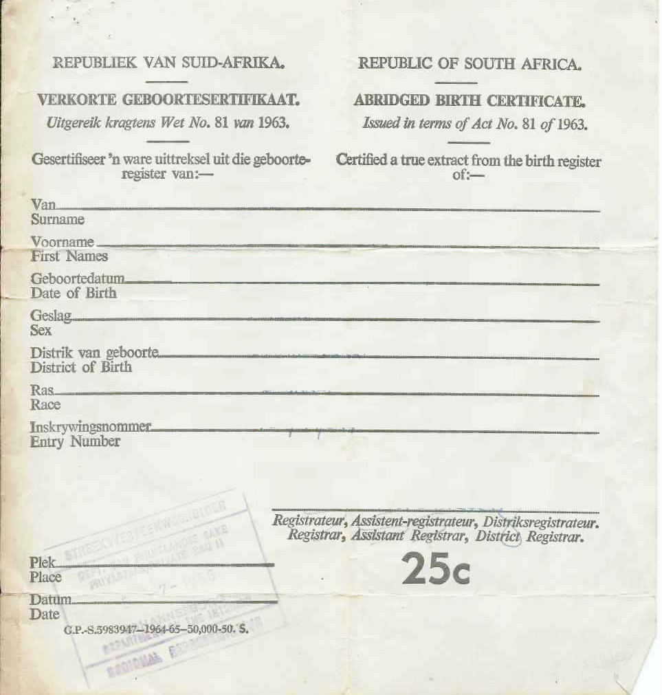 Afrikaans-Birth Certificate translation -johannesburg-capetown-durban